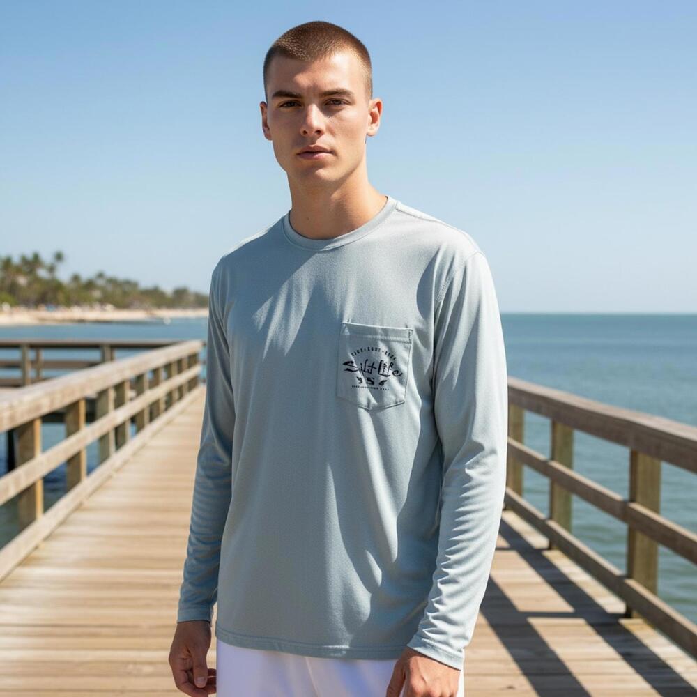 Salt Life Men's Long Sleeve Pocket T-Shirt - Light Blue